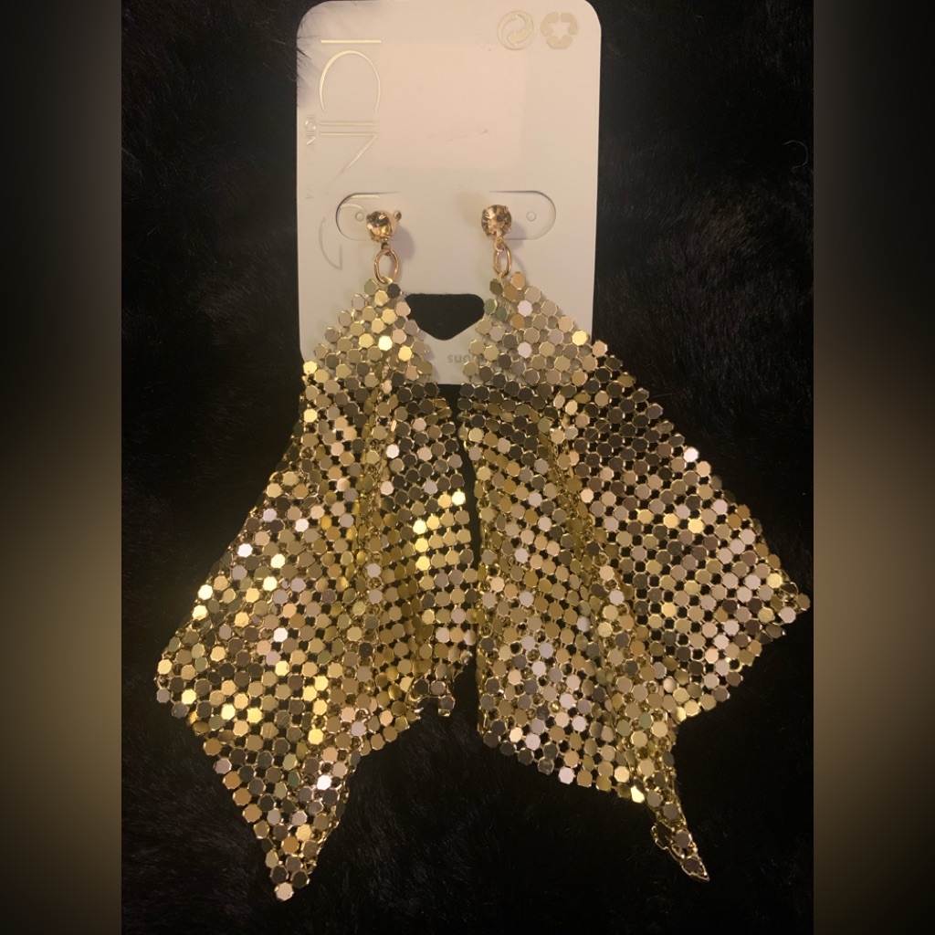3/$15 Icing Shimmer Gold Tone Post Earrings 4” Long